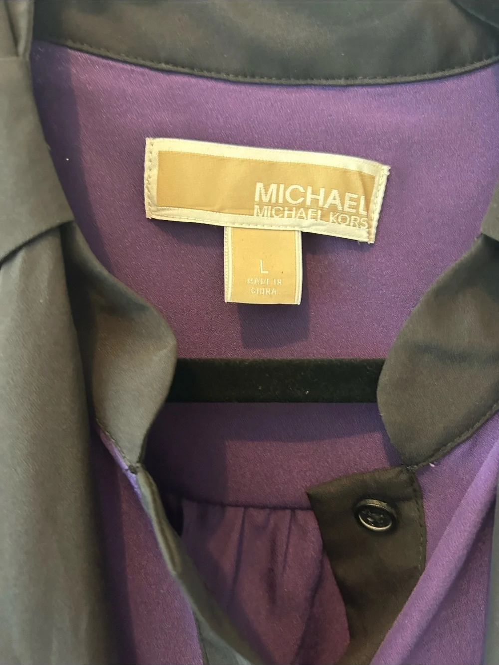 Michael Kors Purple Sleeveless Tie-Neck Blouse with Black Trim